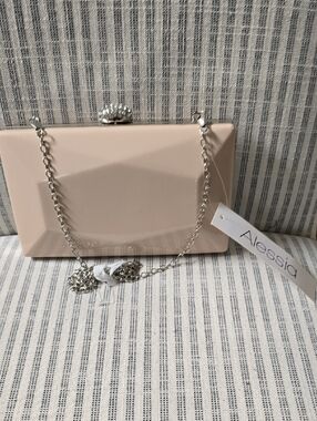 Alessi Pale Cream Glossy Hardcase Clutch with Silver Chain